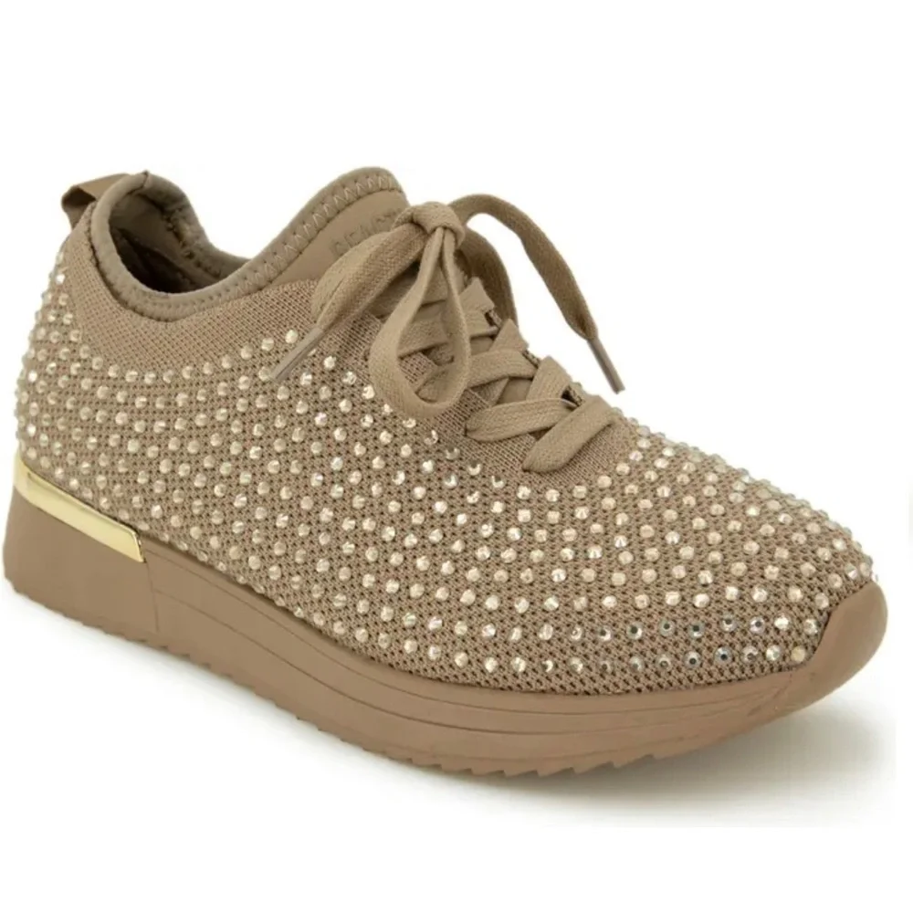 Corley Rhinestone Lace-Up Sneaker Tan size 8 REACTION KENNETH COLE